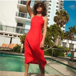 Reitmans Red Halter Midi Dress